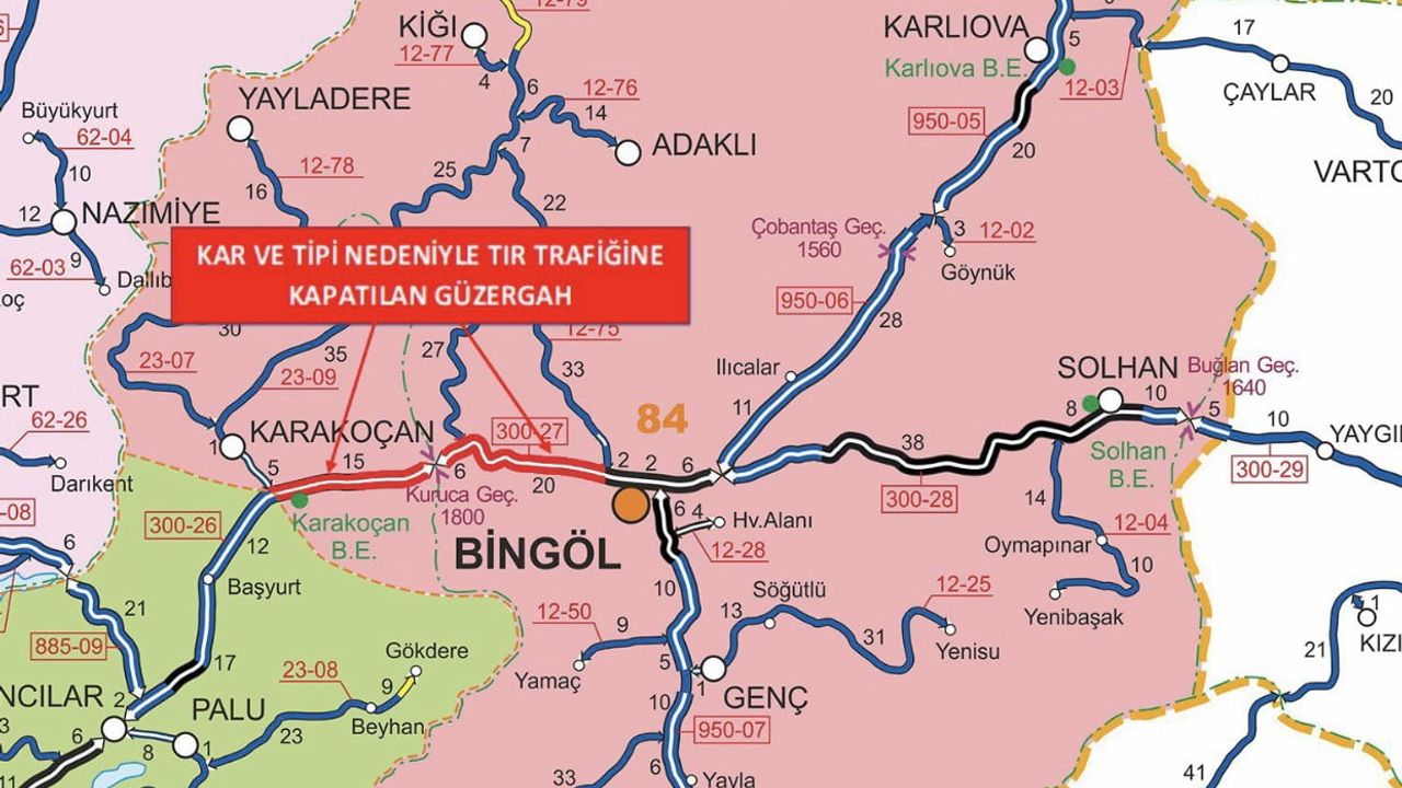 Bingöl-Elazığ yolu tır trafiğine kapatıldı (0-51 km)