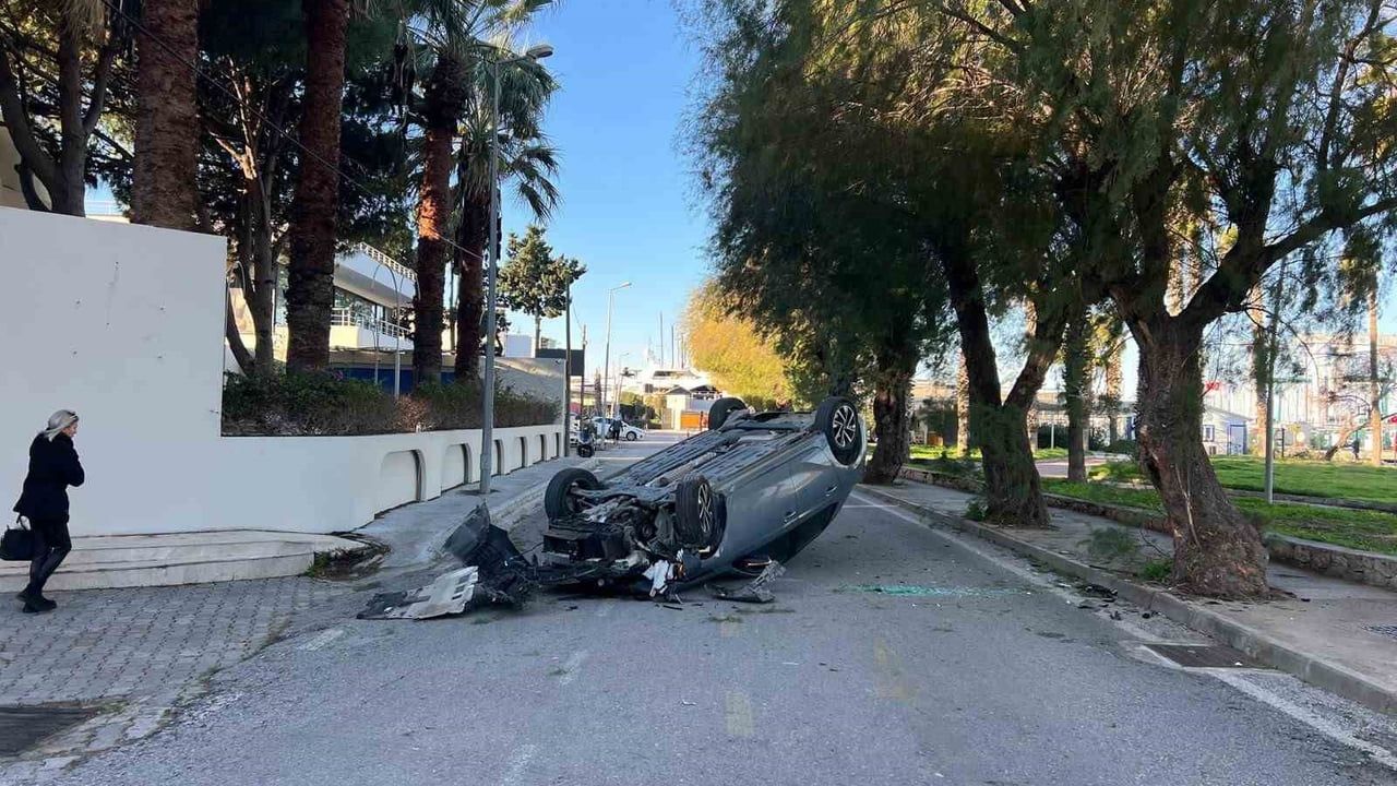 Bodrum'da Takla Atan Otomobil: Sürücü Burnu Bile Kanamadan Kurtuldu
