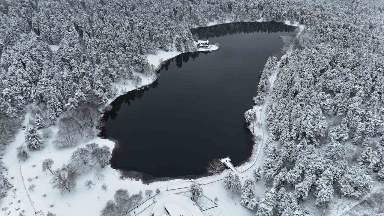Bolu'da Gölcük Tabiat Parkı Beyaza Büründü