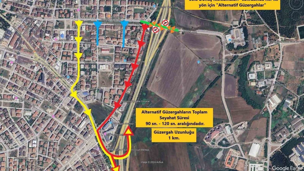Bursa Görükle'de Sola Dönüş Yasağı — Trafik Düzenlemesi 30 Aralık 2025'te
