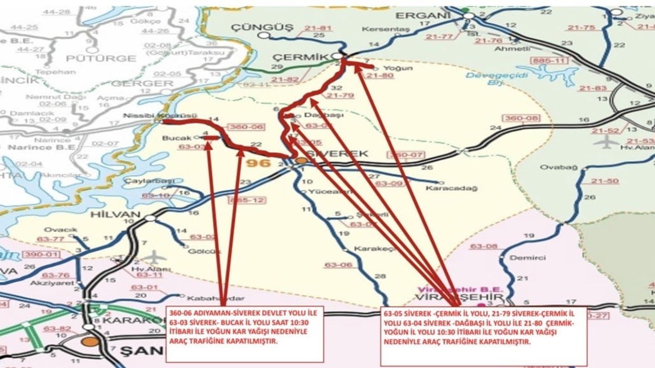 Çermik-Siverek Yolu Kar Nedeniyle Ulaşıma Kapandı
