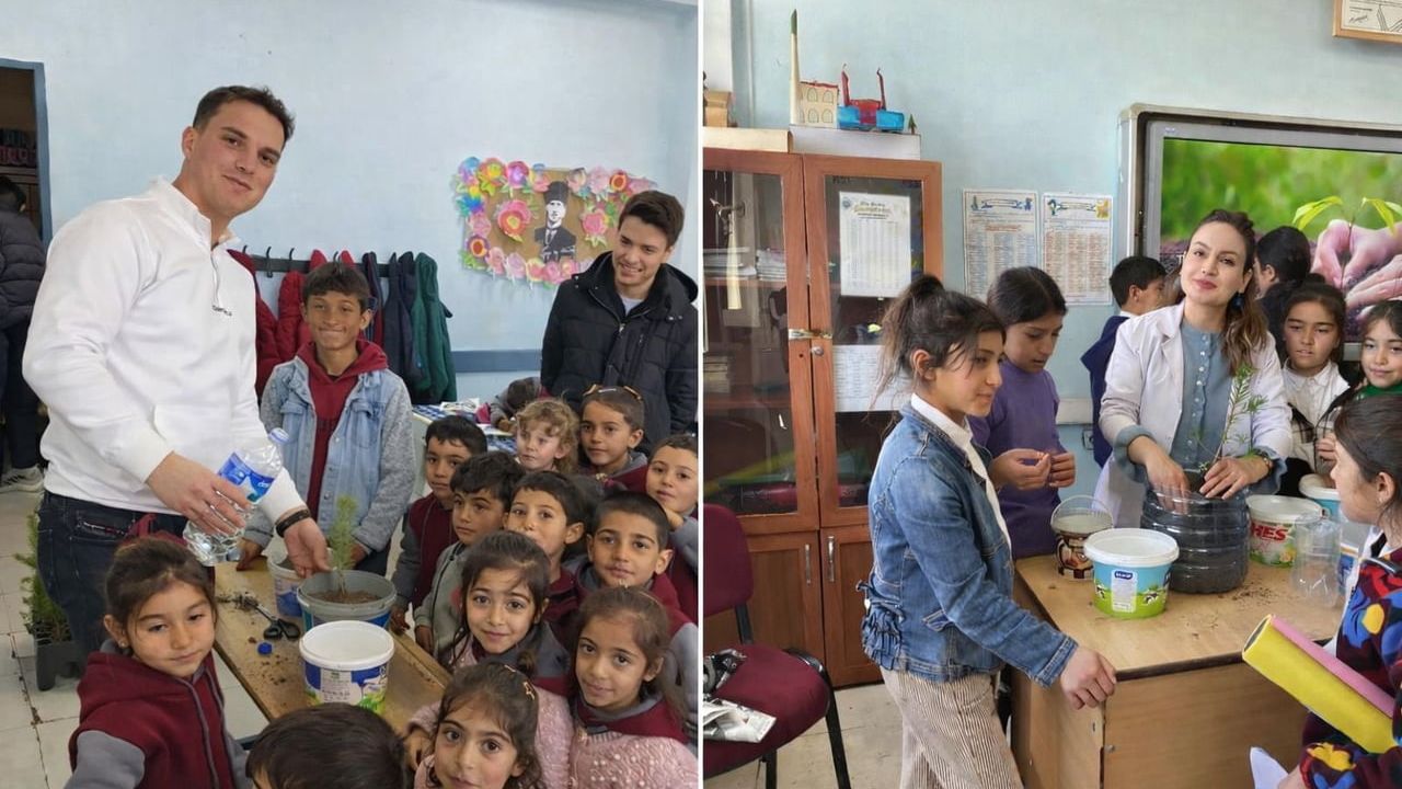 Diyadin'de Minik Eller Toprağa Umut Ekti: Hacıhalit İlk ve Ortaokulu'nda Fidan Dikimi