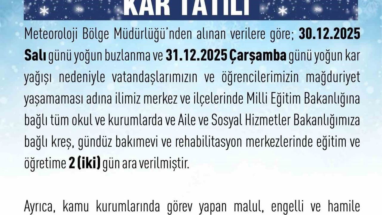 Elazığ'da Eğitime 2 Gün Ara: Yoğun Buzlanma ve Kar Yağışı
