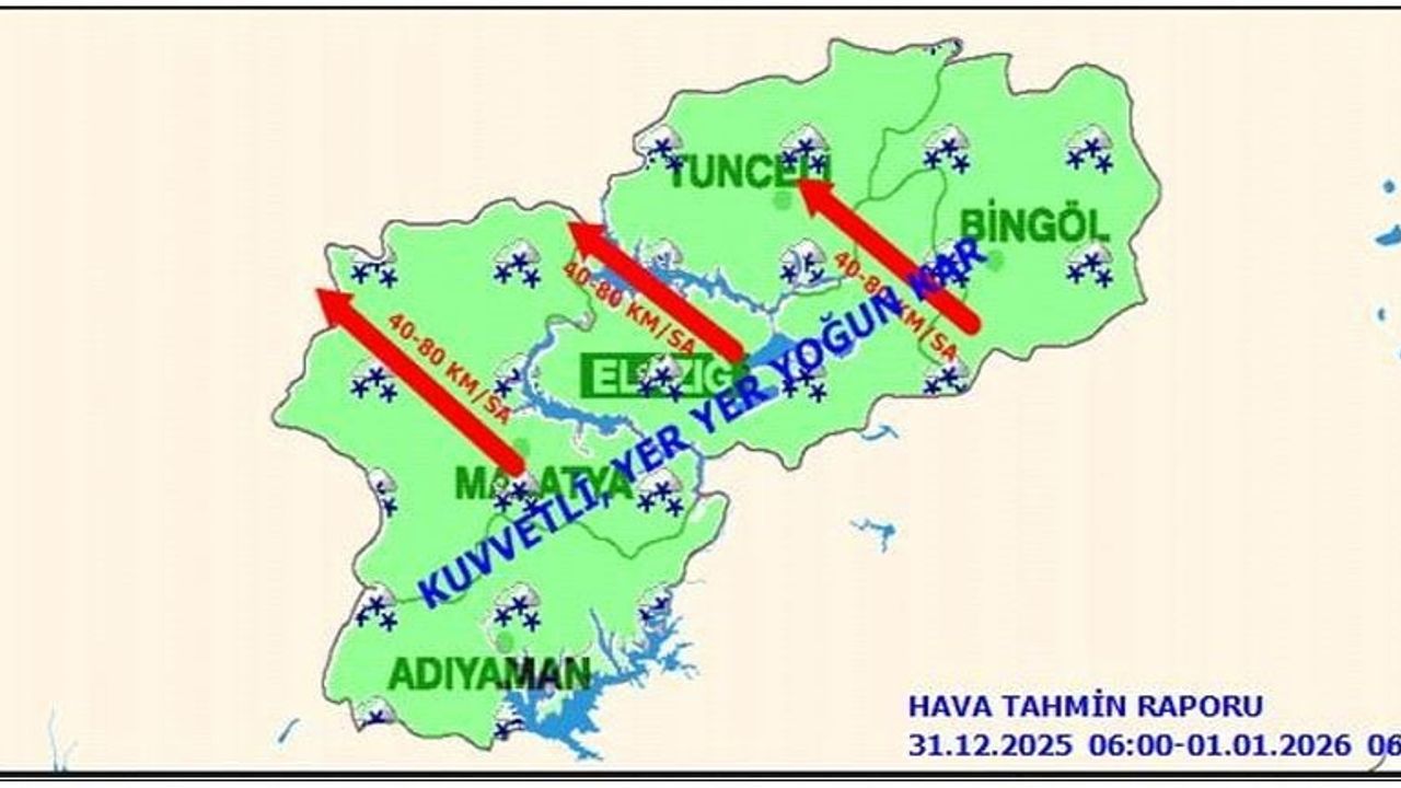 Elazığ'da Kuvvetli Kar ve Rüzgar Uyarısı — Meteoroloji 13. Bölge'den İkaz