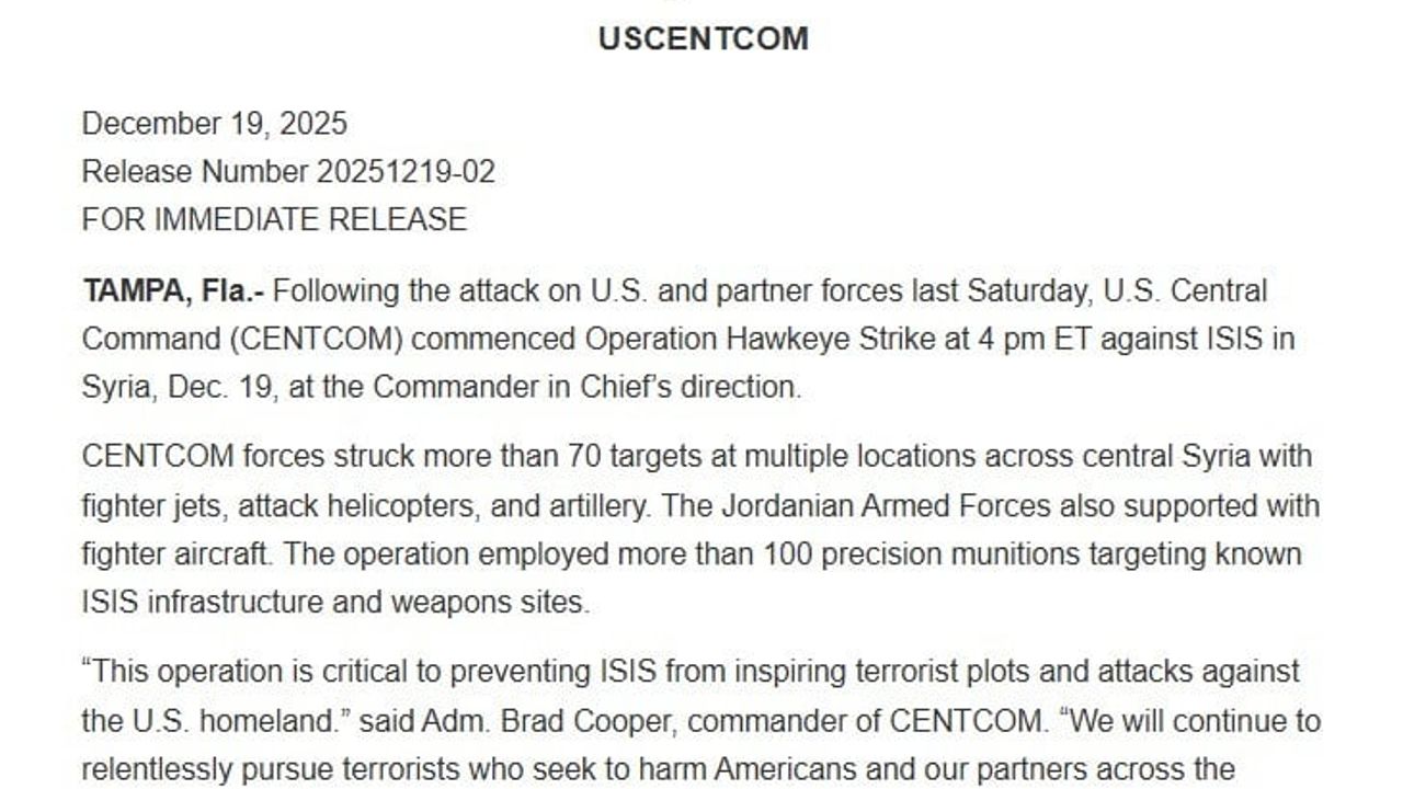 Hawkeye Operasyonu: ABD Suriye’de 70’ten Fazla DEAŞ Hedefini Vurdu