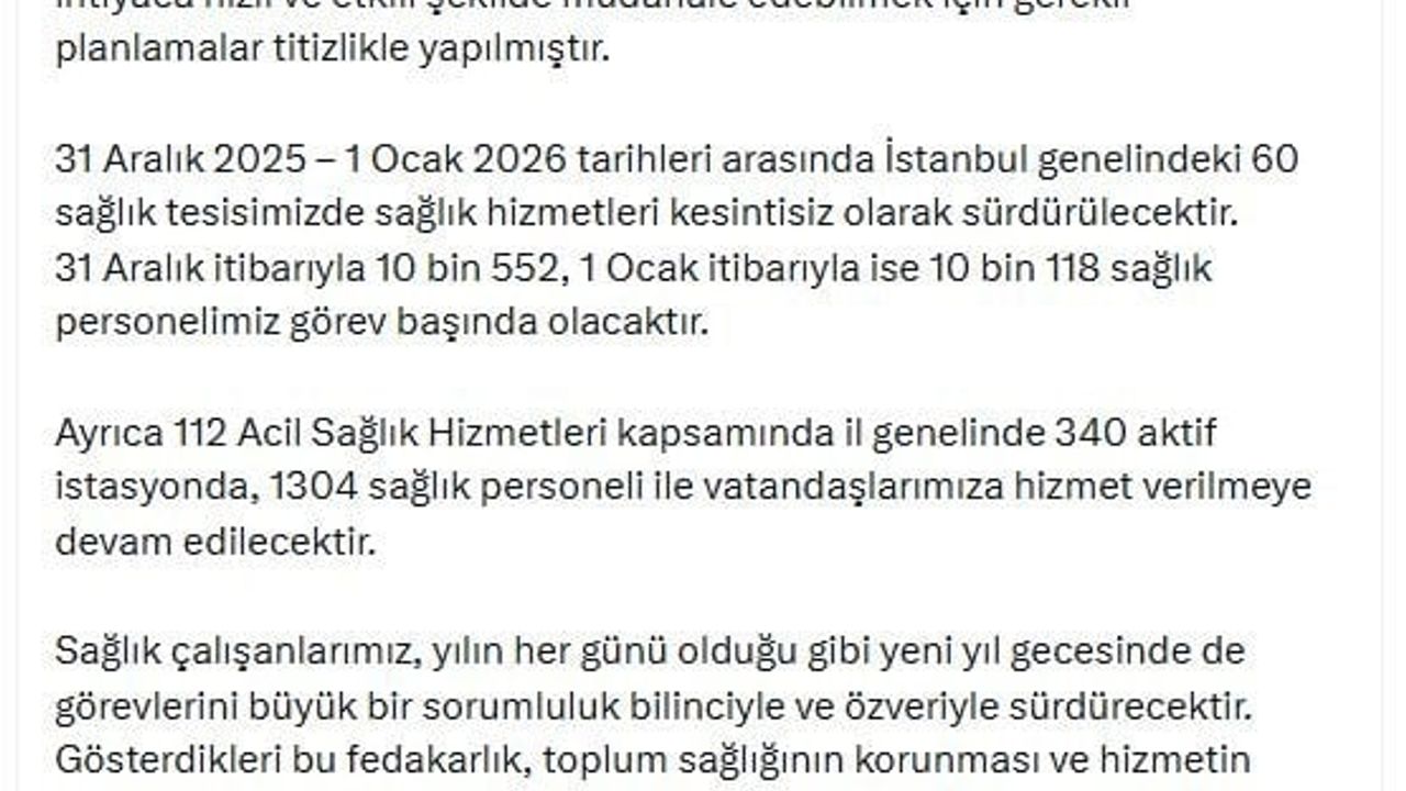İstanbul'da yılbaşı hazırlığı: 31 Aralık'ta 10 bin 552 sağlık personeli görev başında