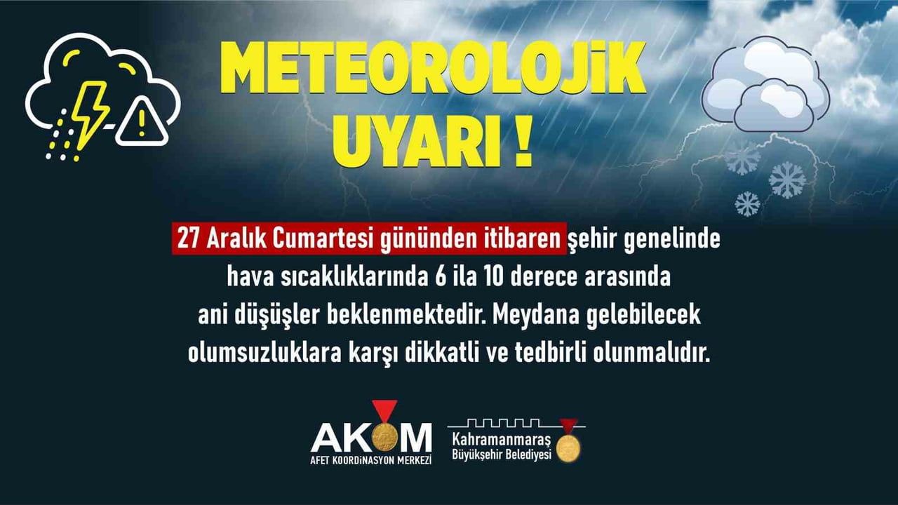 Kahramanmaraş'ta Soğuk Hava Uyarısı: Sıcaklıklar 6-10°C Düşecek
