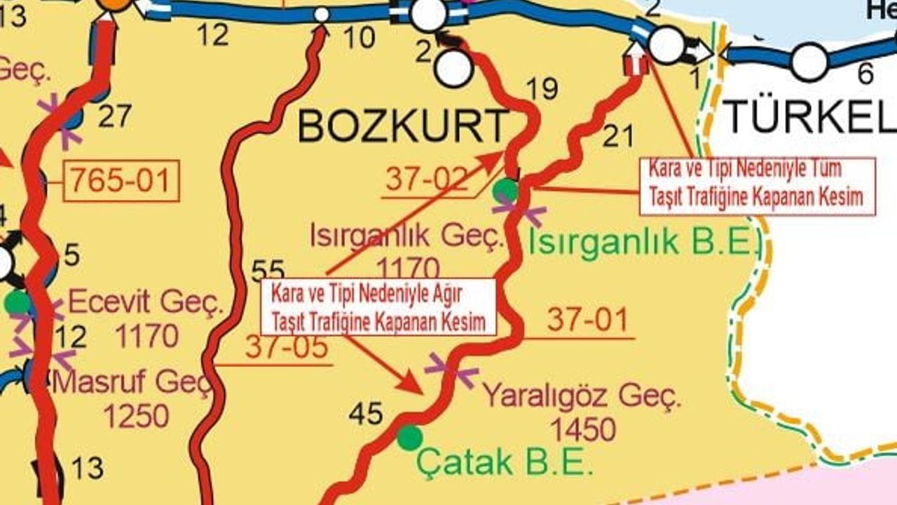 Kastamonu’da Devrekani-Çatalzeytin Yolu 52-73 km Arası Trafiğe Kapandı