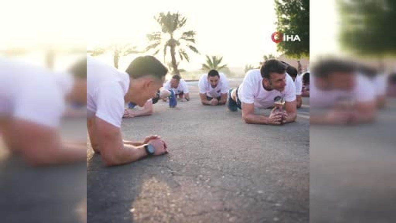 Macron Abu Dabi'de Fransız askerlerle spor yaptı