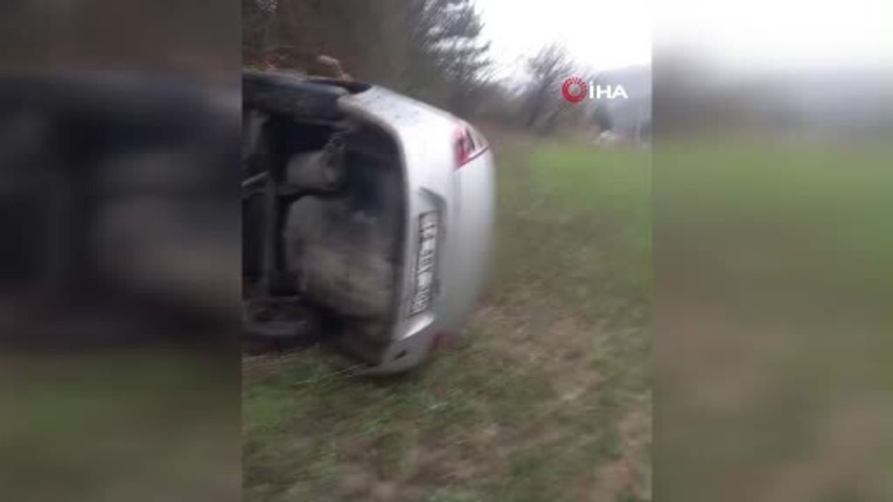 Mudurnu'da takla atan otomobil metrelerce sürüklendi