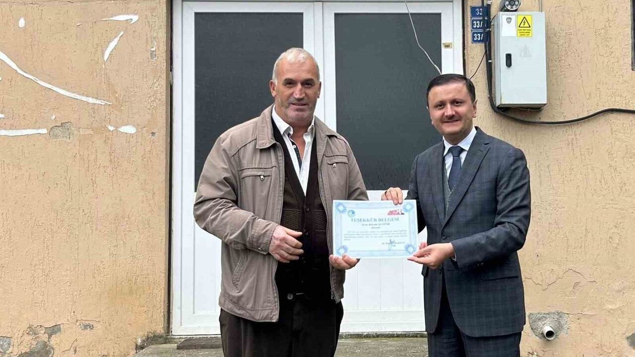 Sinop İl Özel İdaresi personeline teşekkür belgesi