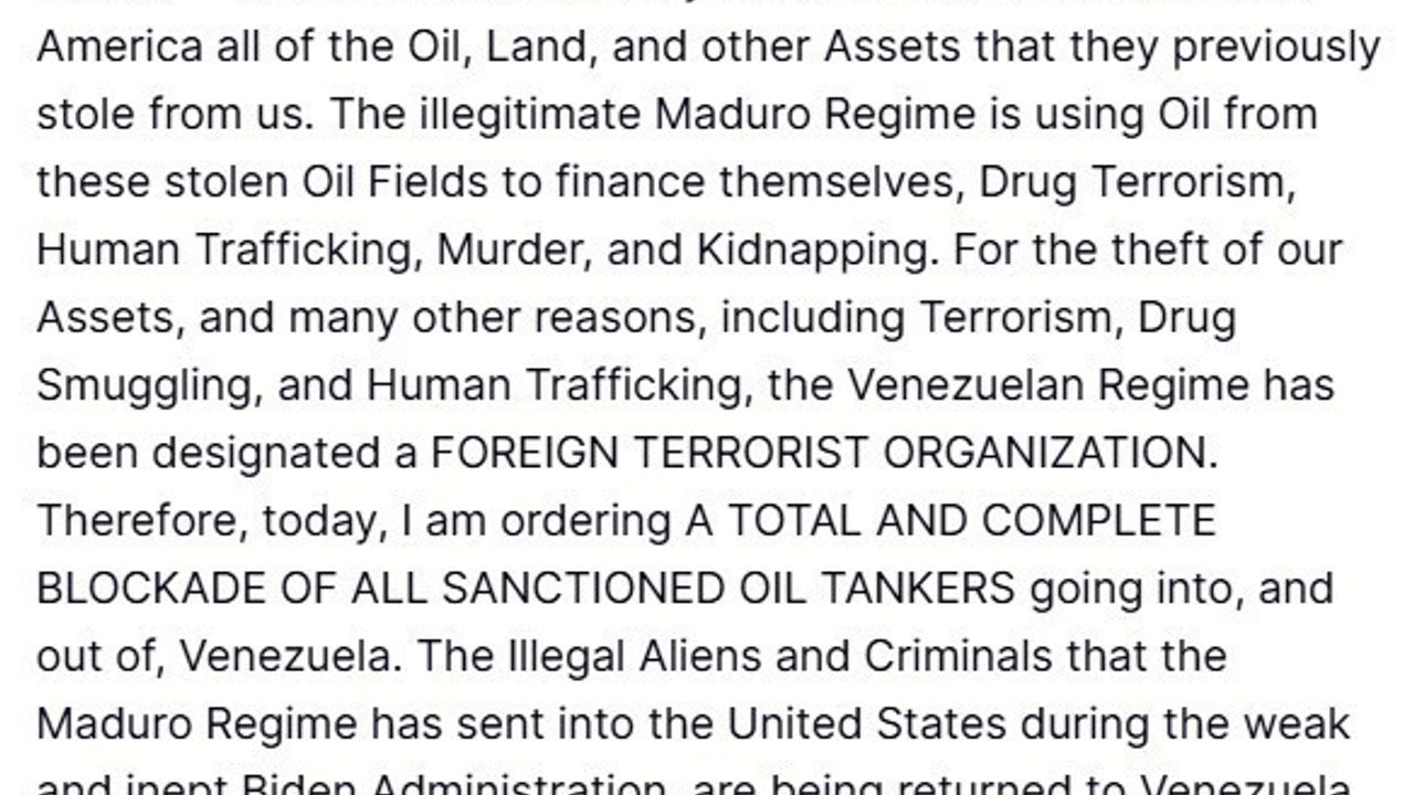 Trump: Venezuela rejimi 'Yabancı Terör Örgütü' ilan edildi, petrol tankerlerine tam abluka