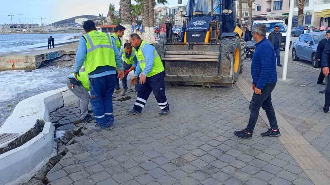 Aydın Büyükşehir, Kuşadası Atatürk Bulvarı Sahilinde Onarım Başlattı