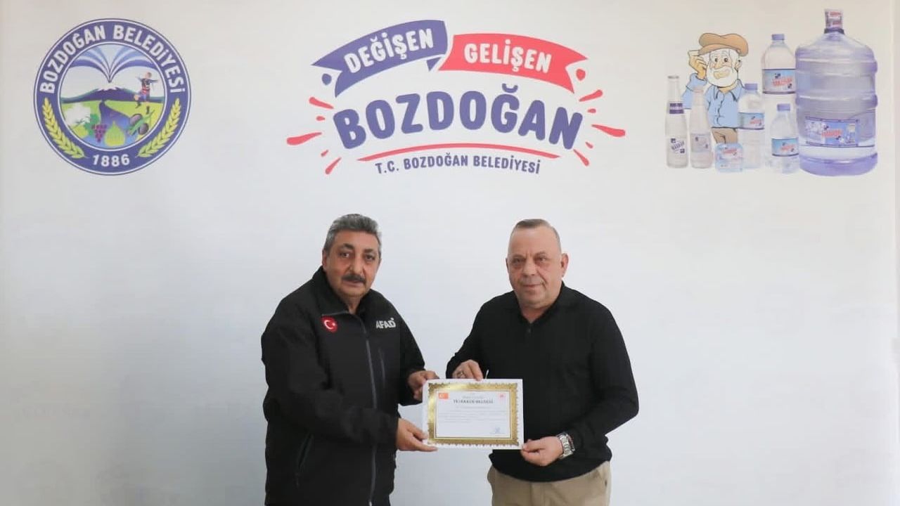 Aydın Valiliği'nden Bozdoğan Belediyesi'ne Teşekkür Belgesi