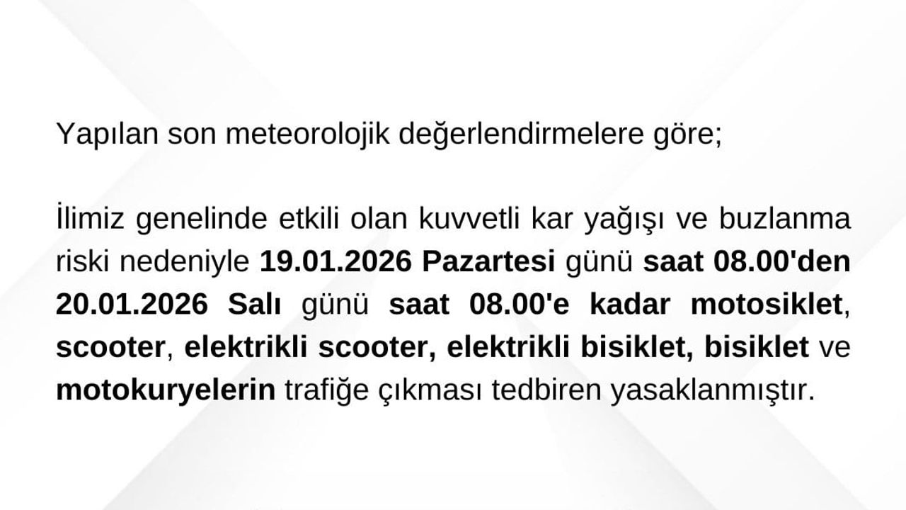 Bartın'da motosiklet, scooter ve bisiklet trafiğe çıkış yasağı