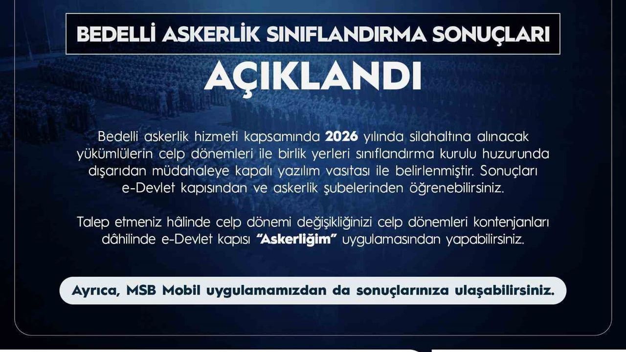 Bedelli Askerlik 2026 Sınıflandırma Sonuçları Açıklandı