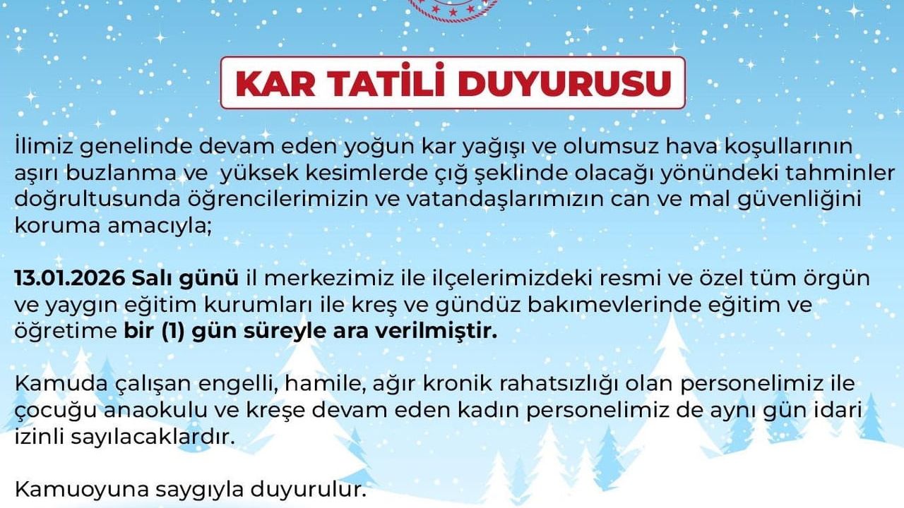 Bingöl'de Eğitime 13.01.2026'da 1 Gün Ara — Yoğun Kar ve Buzlanma