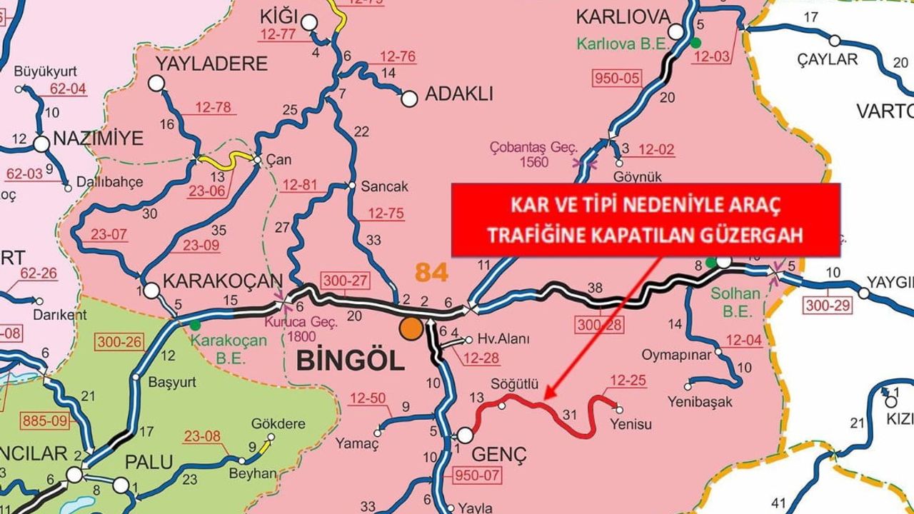 Bingöl'de Genç-Yenisu Yolu Kar Nedeniyle Trafiğe Kapandı