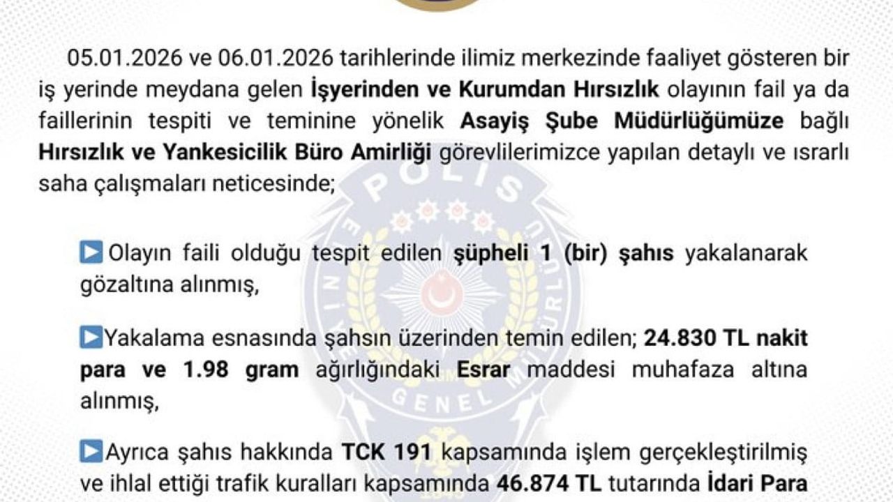 Bingöl'de İşyerinden Hırsızlık Şüphelisi Tutuklandı