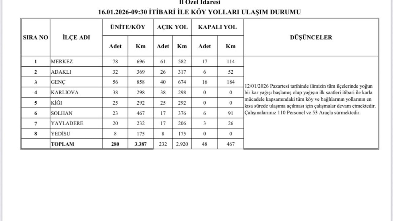 Bingöl'de Karla Mücadele: 232 Köy Yolu Ulaşıma Açıldı