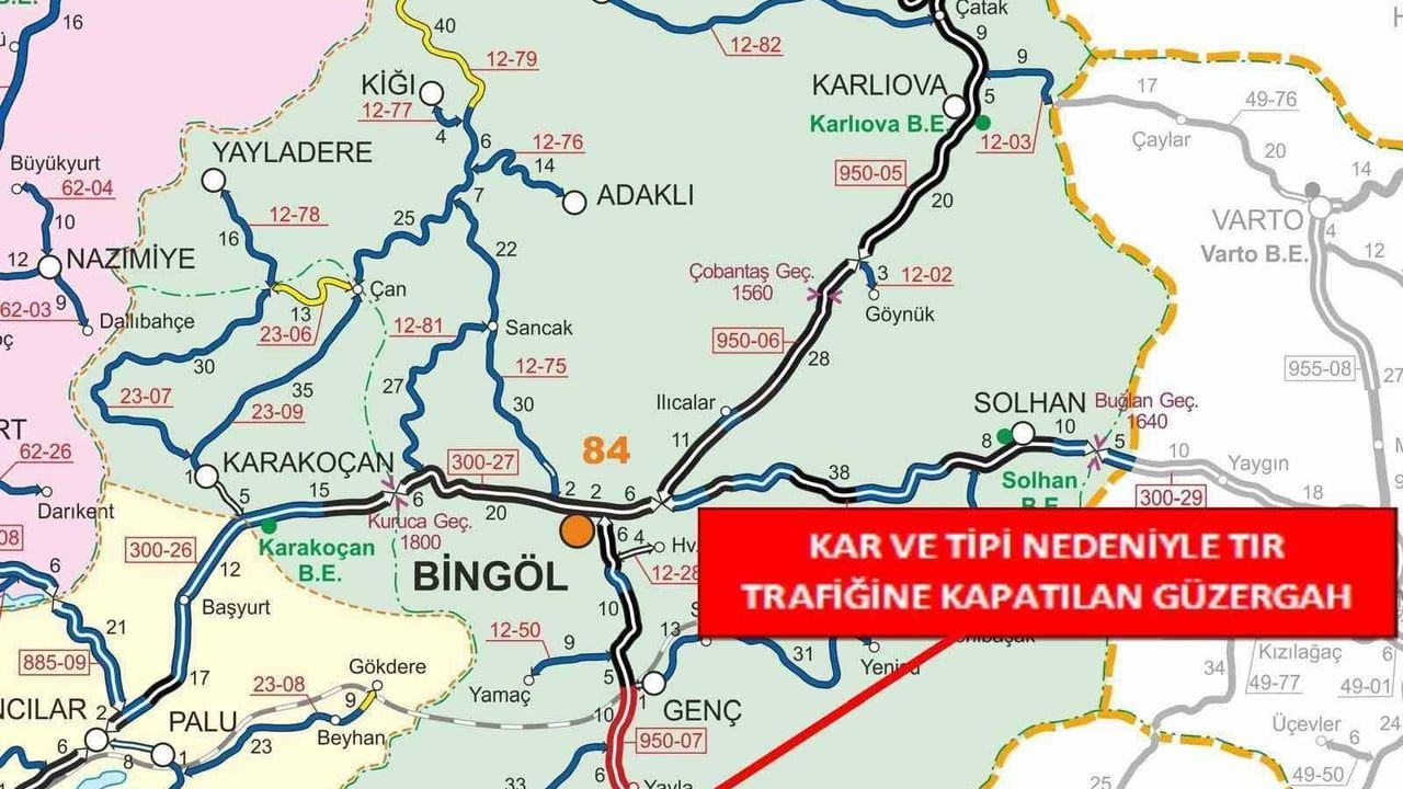Bingöl-Diyarbakır Karayolu 0-31 km Tır Trafiğine Kapatıldı