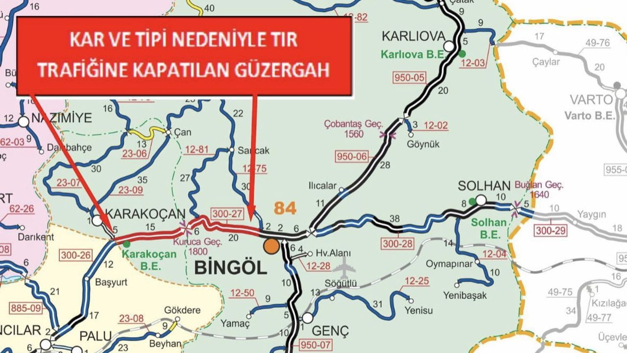 Bingöl-Elazığ Karayolu Kar ve Tipi Nedeniyle TIR Trafiğine Kapandı