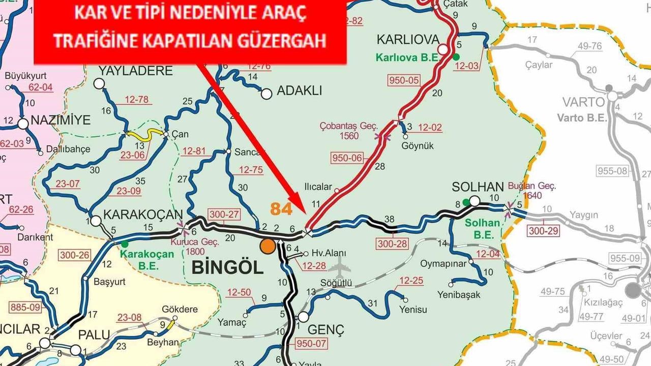 Bingöl-Erzurum Karayolu Tipi Nedeniyle Trafiğe Kapandı