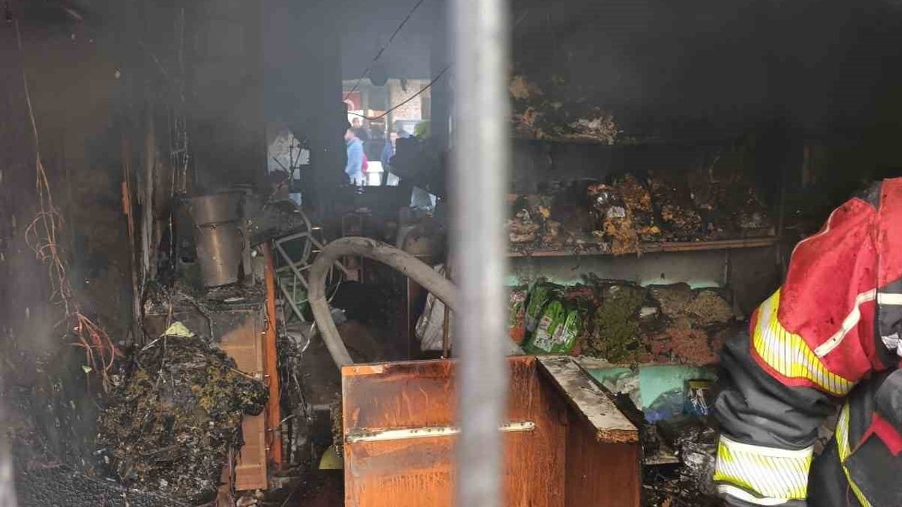 Burhaniye'de Baharatçı Dükkanında Yangın — İtfaiye Müdahalesi