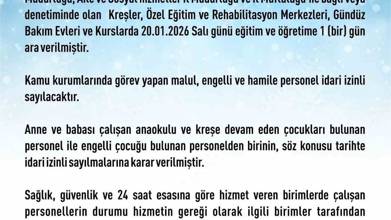 Elazığ'da Kar Tatili: Rehabilitasyon ve Bakımevi Kurslarına 1 Gün Daha Ara