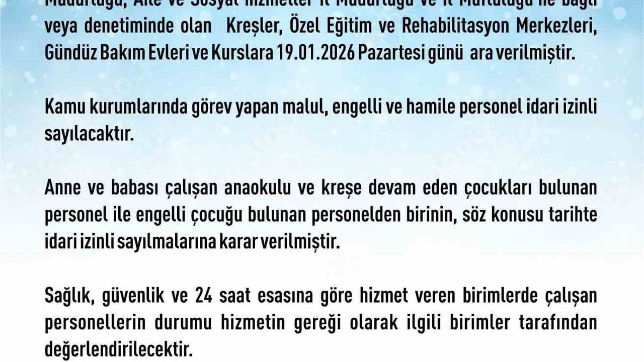 Elazığ’da Rehabilitasyon ve Bakımevi Kurslarına Kar Tatili