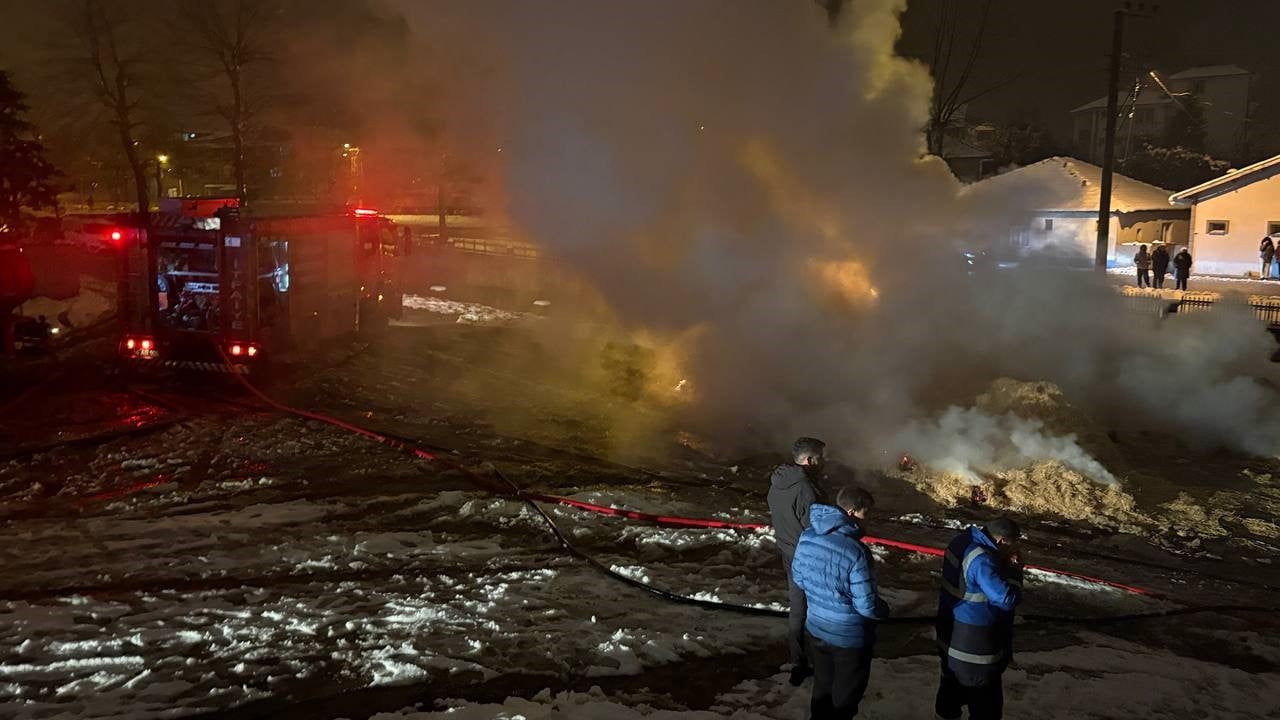 Hendek'te saman yüklü kamyon alev aldı, uyuyan sürücü kurtarıldı