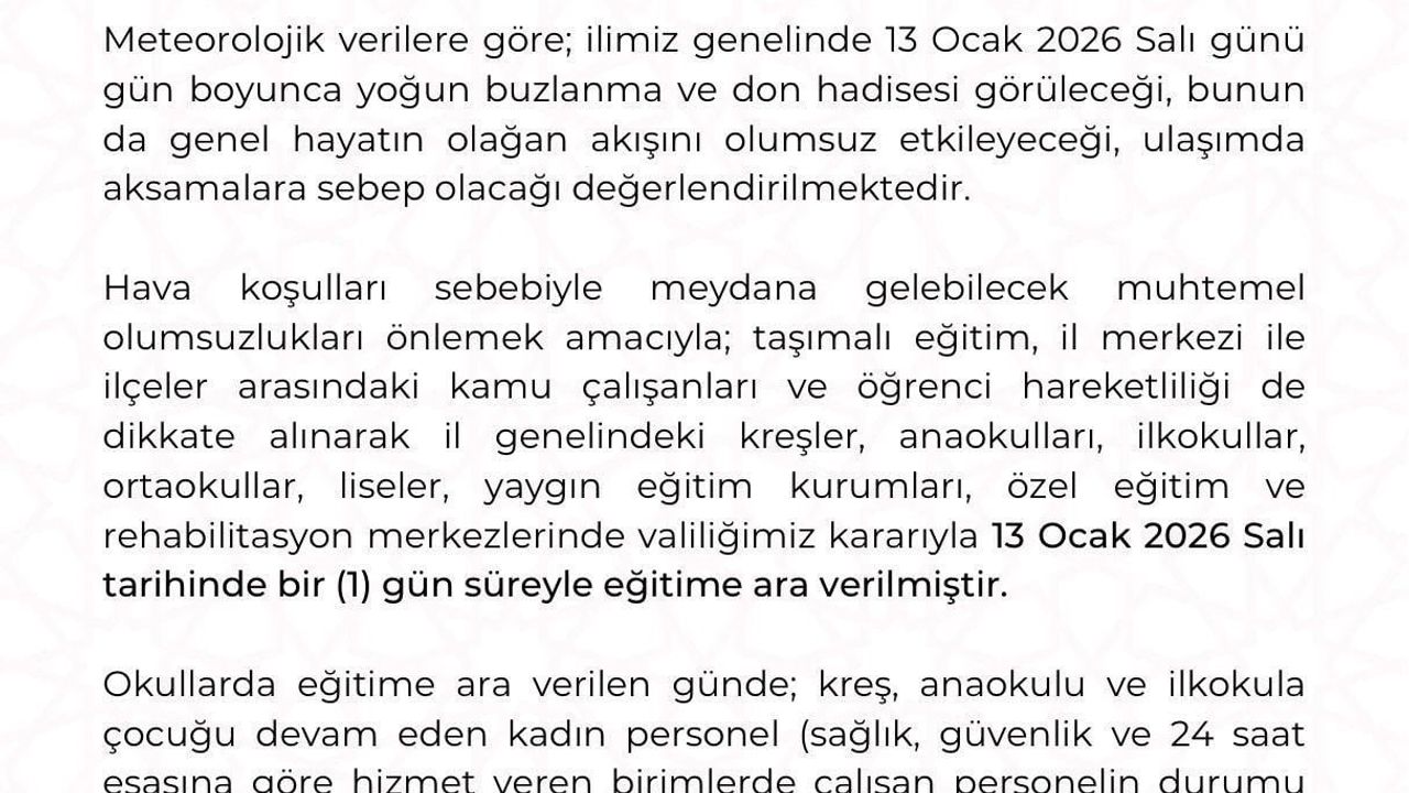 Kayseri'de Eğitime 1 Gün Ara: Yoğun Kar Yağışı Nedeniyle 13 Ocak'ta Tatil