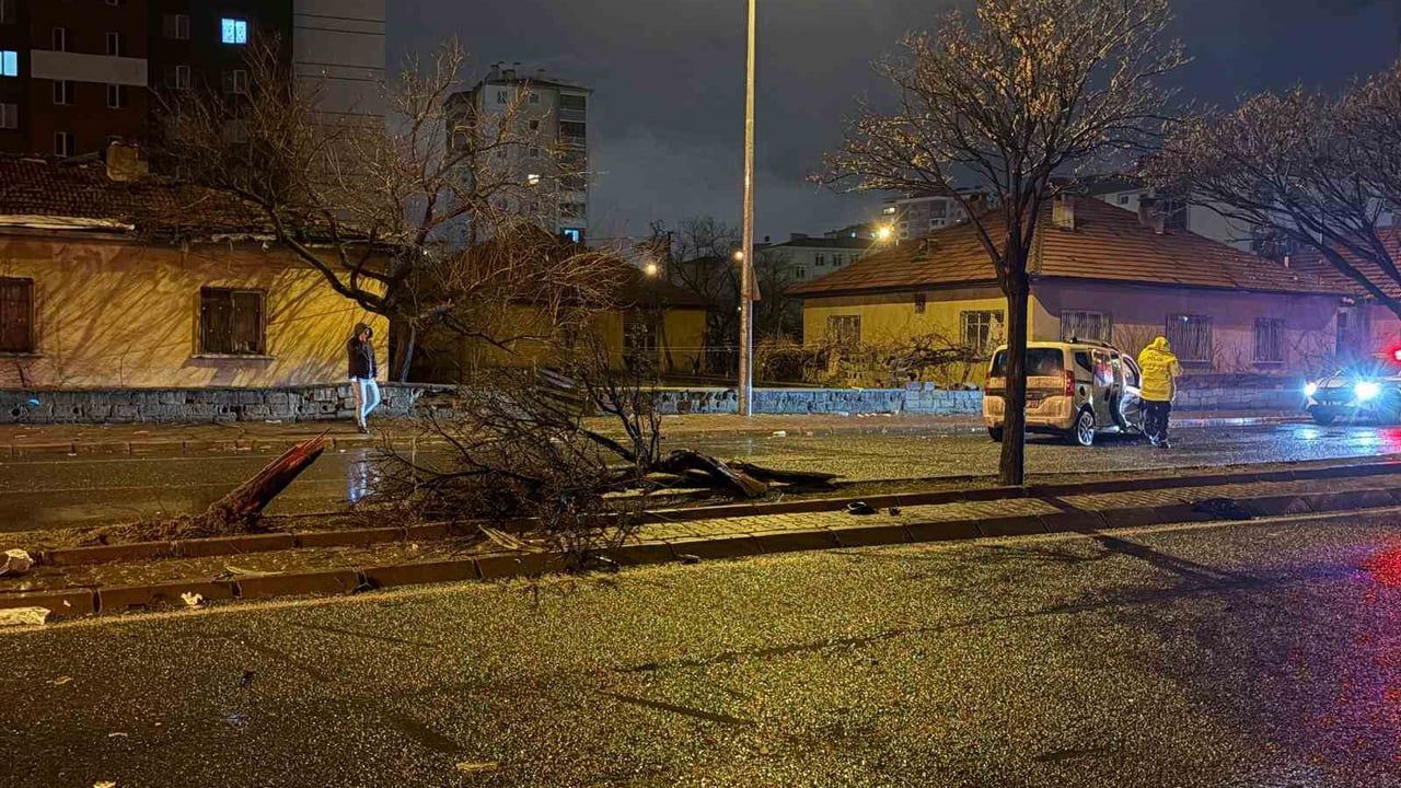Kayseri'de Kaza: Savrulan Hafif Ticari Araç Refüjdeki Ağacı İkiye Böldü — 4 Yaralı