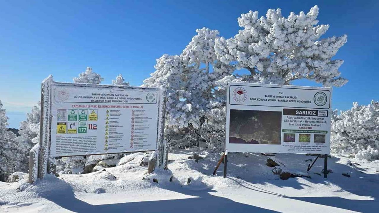 Kazdağları Sarıkız Tepesi Drone Görüntüleriyle Beyaza Büründü