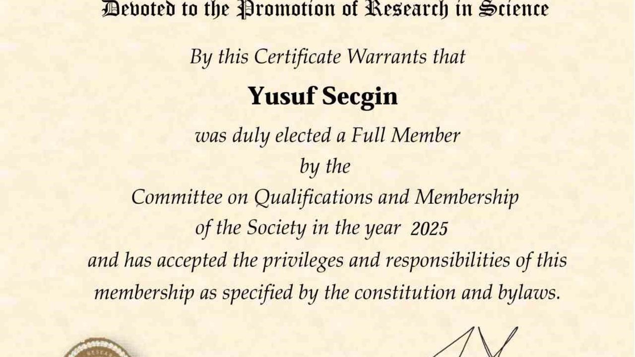 KBÜ'lü Dr. Yusuf Seçgin Sigma Xi'ye Tam Üyeliğe Seçildi