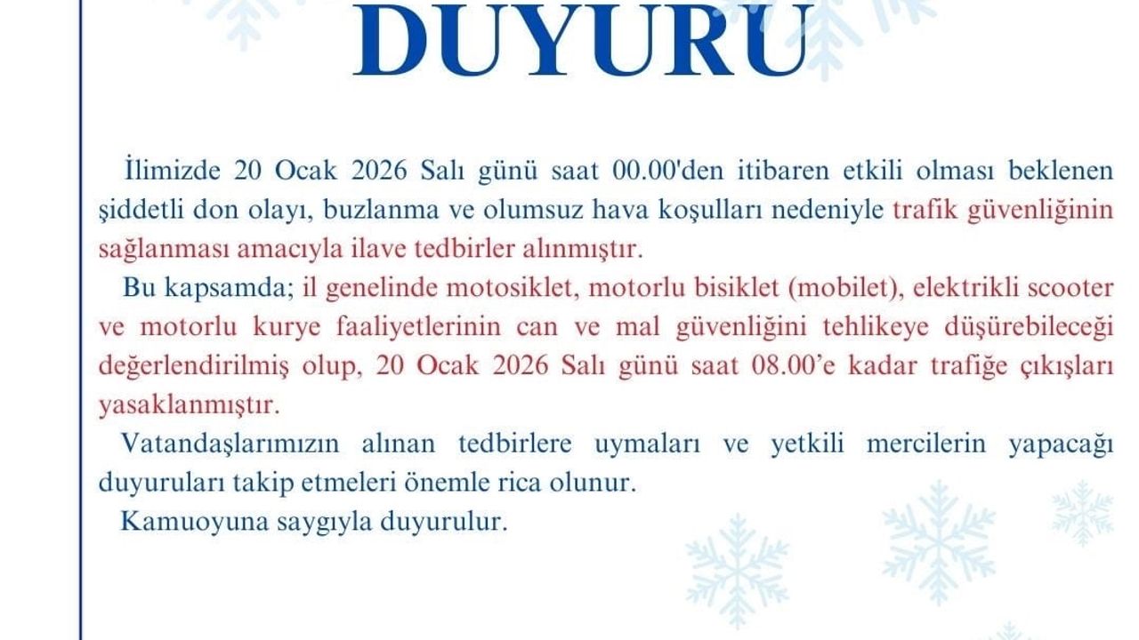 Kırşehir'de Motokuryelere Trafik Kısıtlaması — İki Tekerlekli Araçlar 20 Ocak 08.00'e Kadar