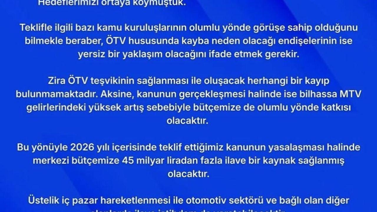 MHP'li Özdemir: ÖTV Teşvikiyle 45 Milyar Lira Ek Kaynak Hedefi