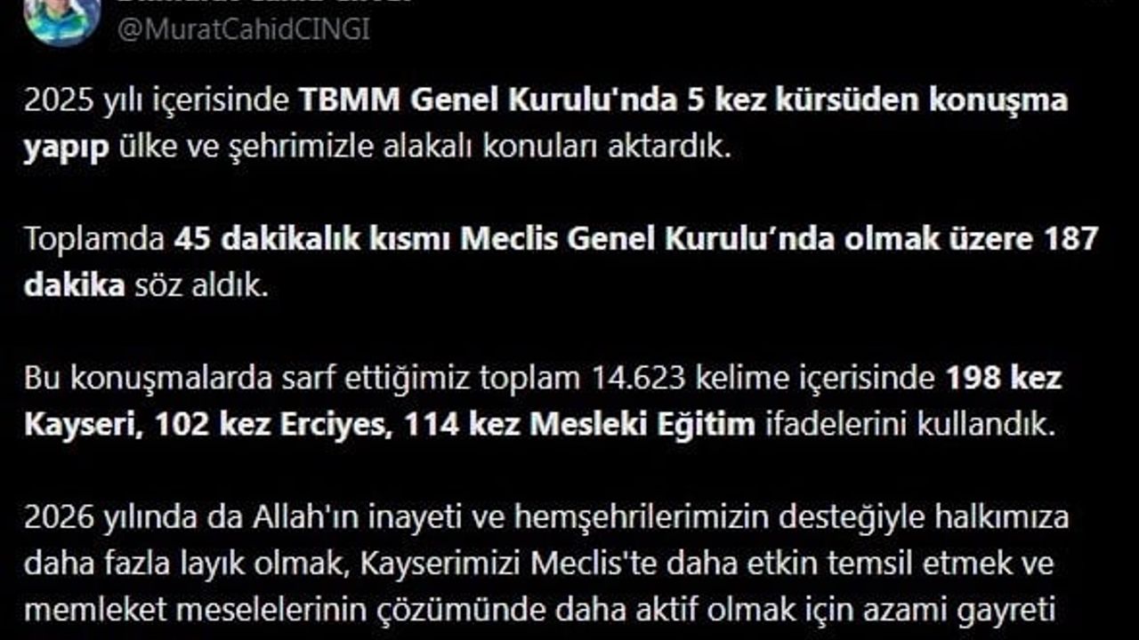 Murat Cahid Cıngı: 2026'da Kayseri'yi Mecliste Daha Etkin Temsil Edeceğiz