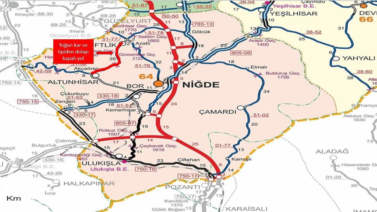 Niğde’de Kar ve Tipi Nedeniyle İki Yol Trafiğe Kapandı