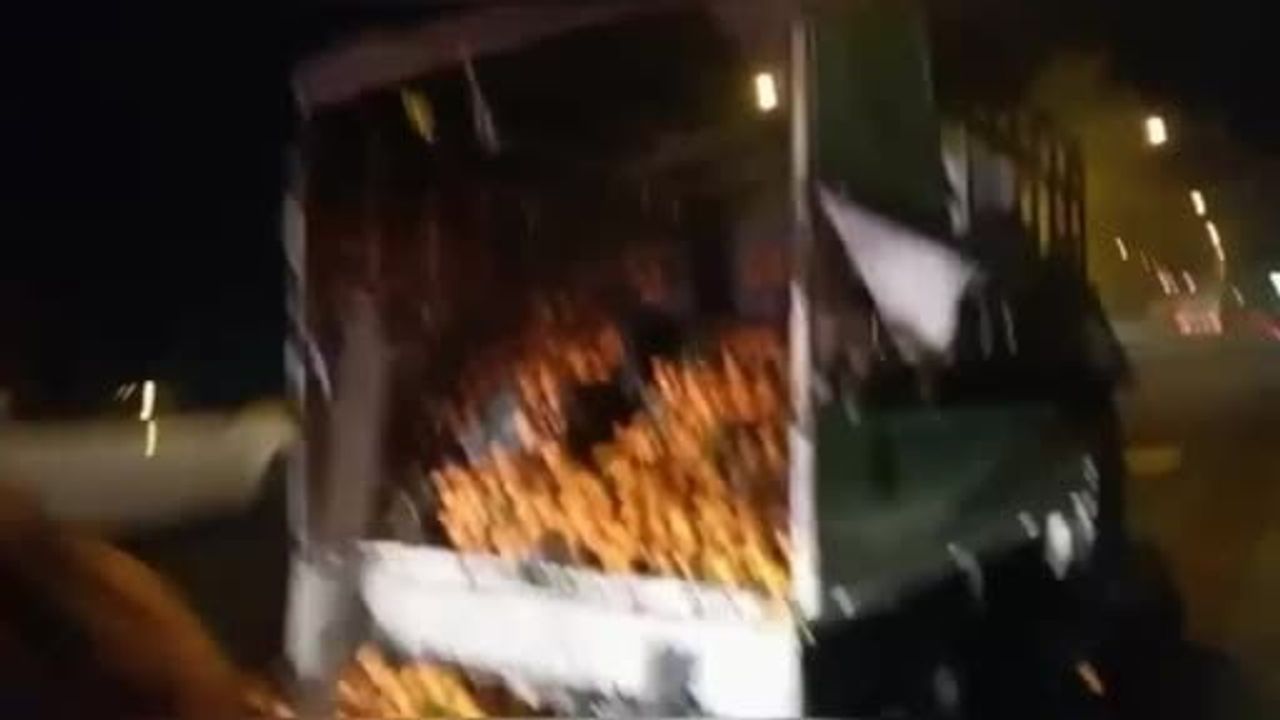 Osmaniye'de Mandalina Yüklü Kamyonette Yangın Söndürüldü