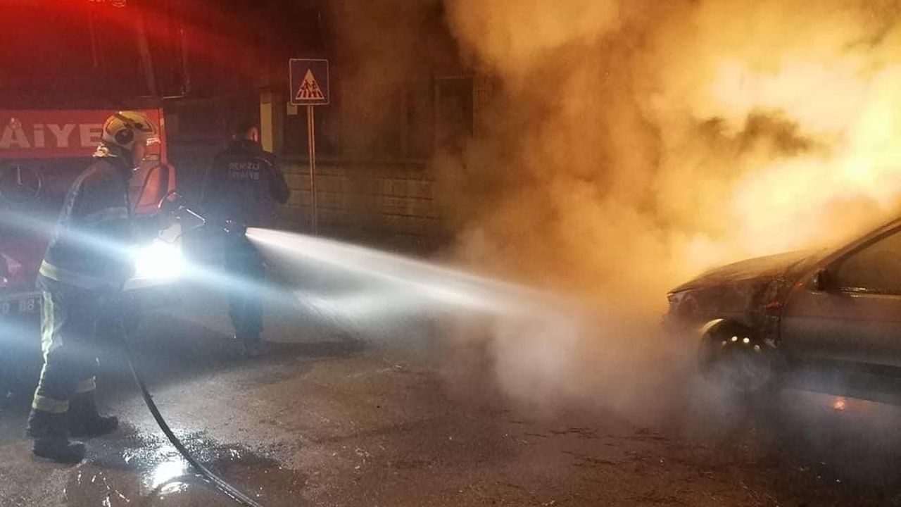 Sarayköy'de Park Halindeki Otomobil Alevlere Teslim Oldu