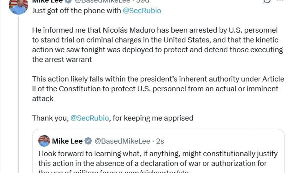 Senatör Mike Lee: Rubio, Maduro'nun ABD'de Tutuklandığını Bildirdi