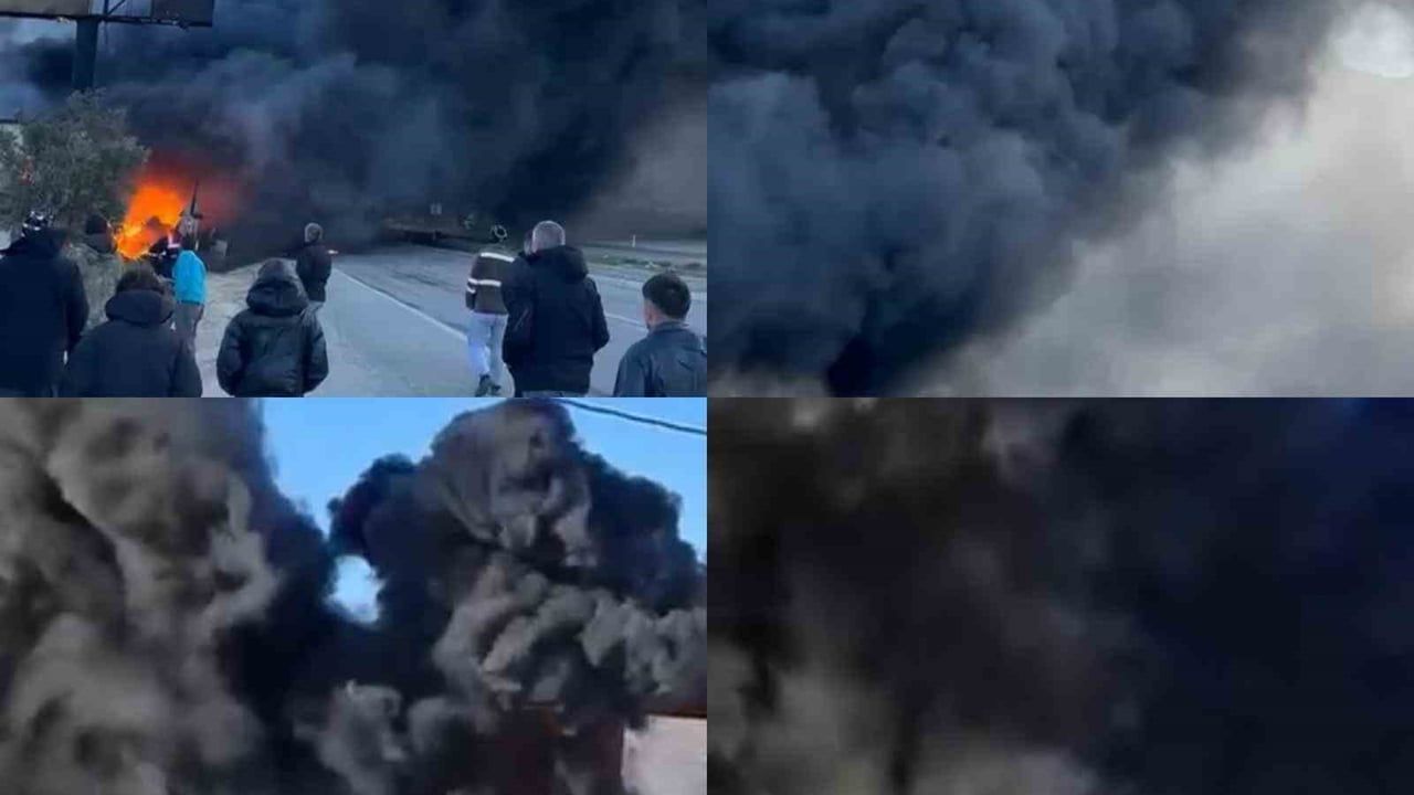 Silifke'de Oto Lastik Yangını: D-400 Kara Dumanla Kaplandı