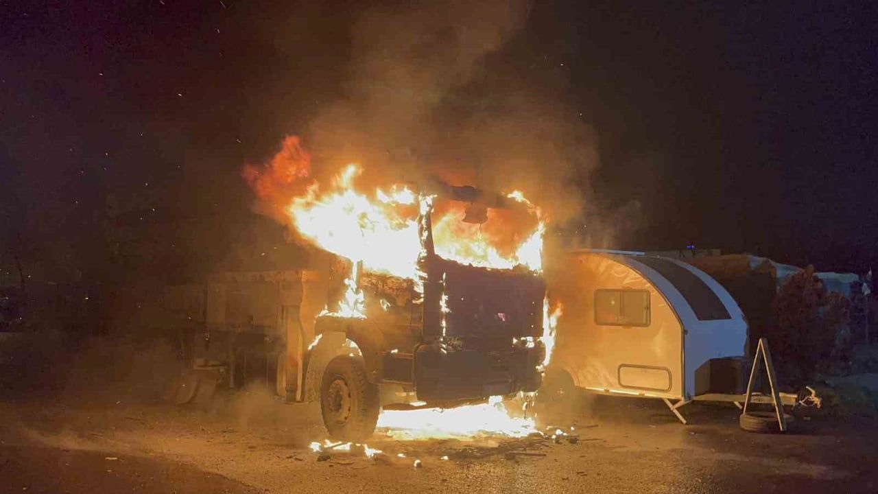 Tekirdağ Çorlu'da Beton Pompası Alev Topuna Döndü