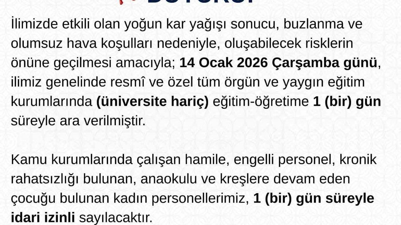 Tunceli'de Eğitime 1 Gün Ara: 14 Ocak 2026'da Kar ve Buzlanma