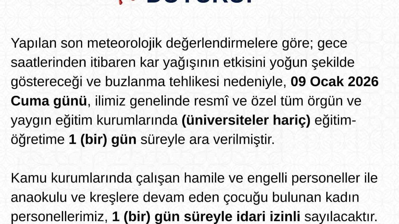 Tunceli’de Eğitime 1 Gün Ara: 9 Ocak 2026'de Kar ve Buzlanma