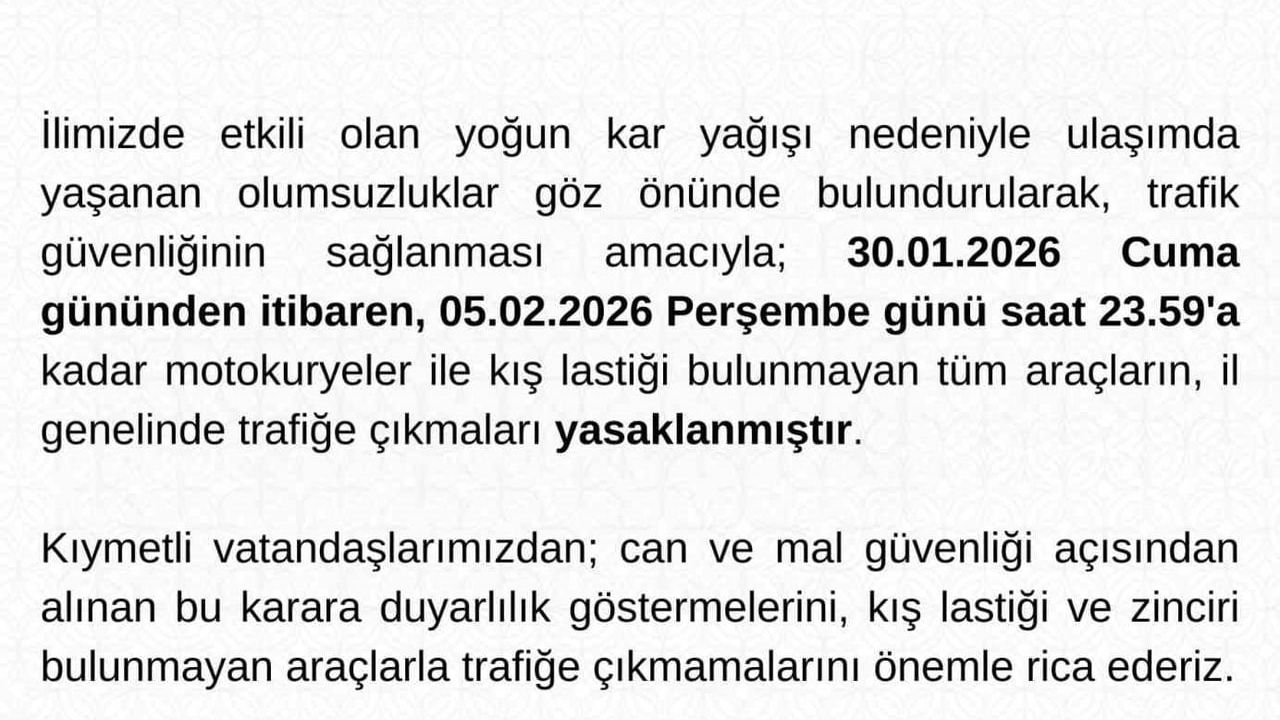 Tunceli'de Motokuryelere ve Kış Lastiği Olmayan Araçlara Trafik Yasağı