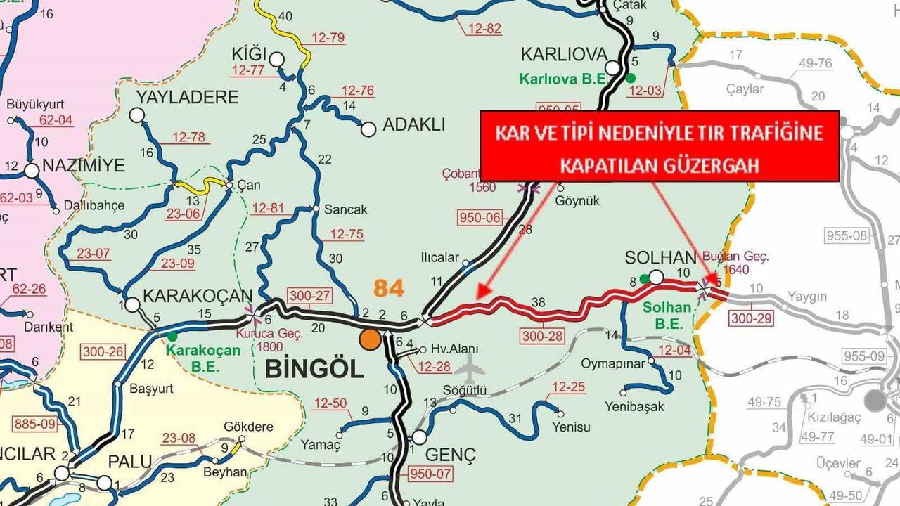 Yoğun Kar Nedeniyle Bingöl‑Muş Karayolu 0‑61 km Tır Trafiğine Kapatıldı