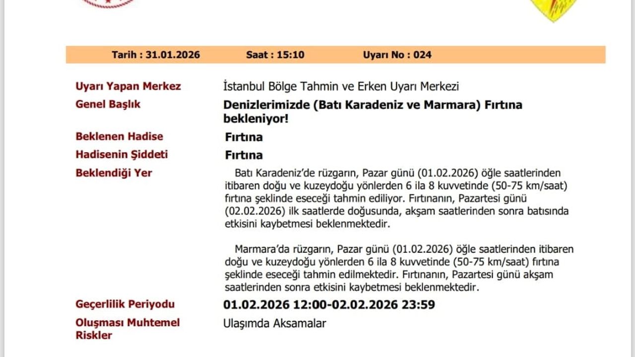 Kırklareli, Tekirdağ ve Edirne'ye Sarı Kodlu Fırtına Uyarısı