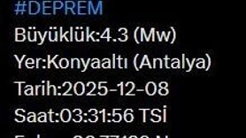 Antalya'da 4.3 Büyüklüğünde Deprem Konyaaltı'nda Kayıt Altına Alındı